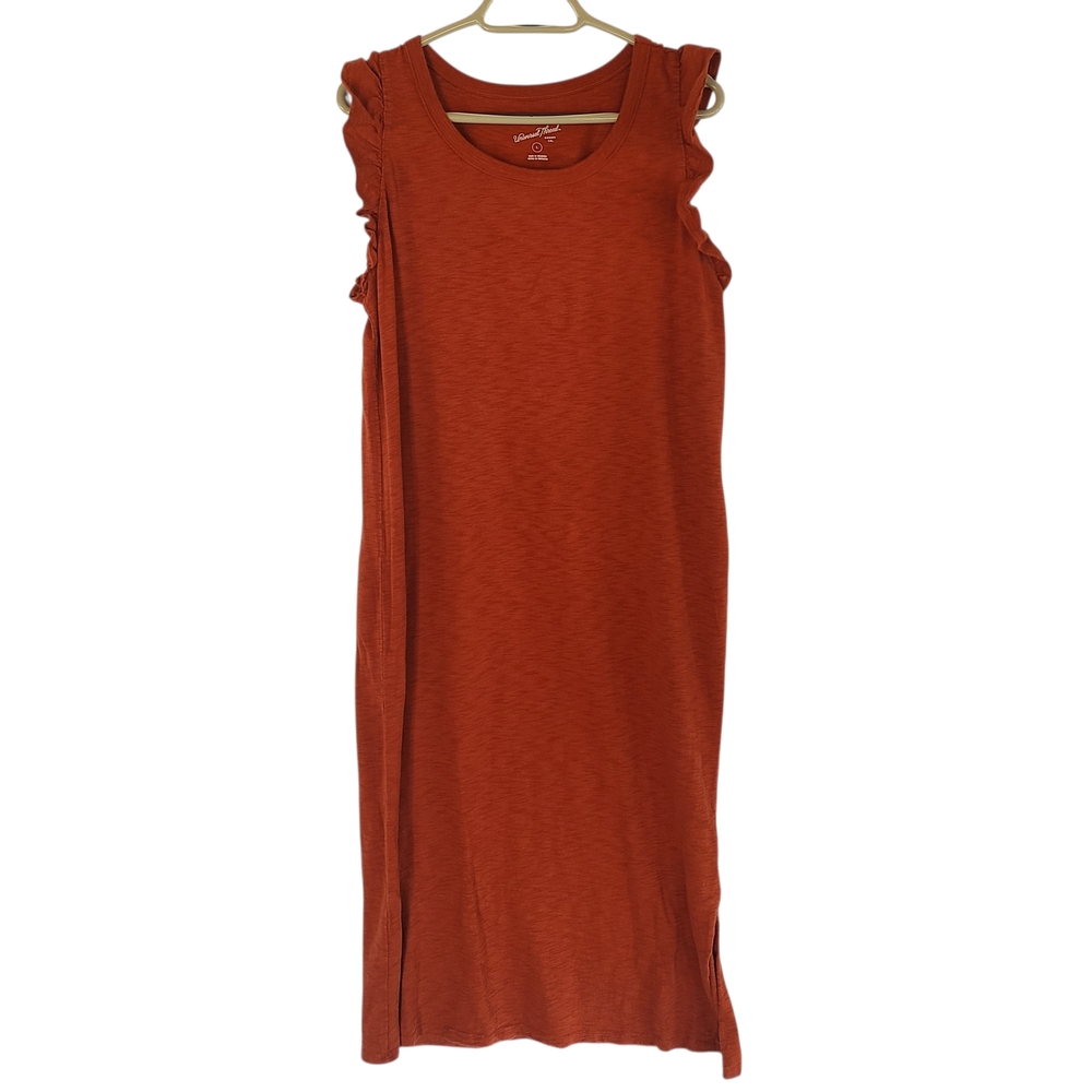 Universal Thread Rust Red Ruffle Tank Midi Dress Cotton L